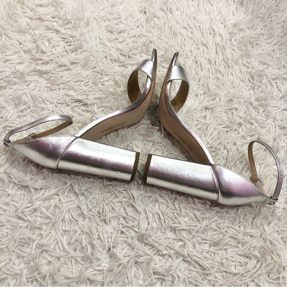 Sam Edelman Yaro Leather Block Heels Silver Metallic Size‎ 10 - Picture 4 of 11